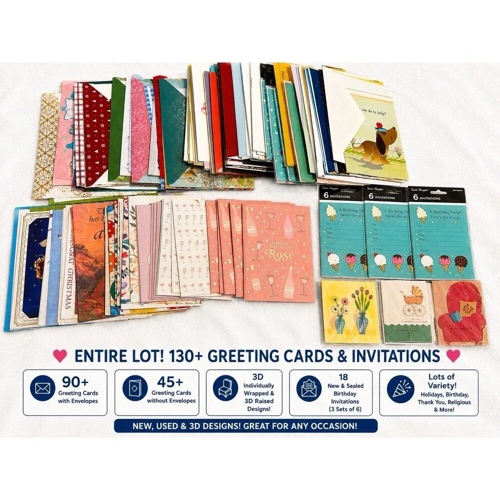 130+ Unused Greeting Card Lot 90+ w Envelopes Hallmark Mixed Occasion